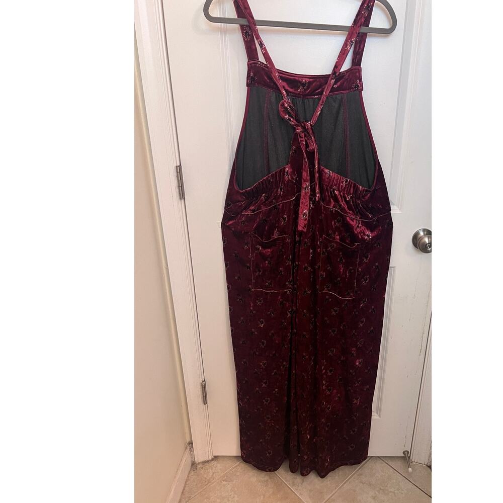 Natural Life boho Wide Leg Floral Velvet Dakota Tie Overall XL Burgundy Hippie - Picture 3 of 10